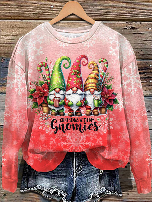 Christmas Gnome Printed Long Sleeve Casual Top