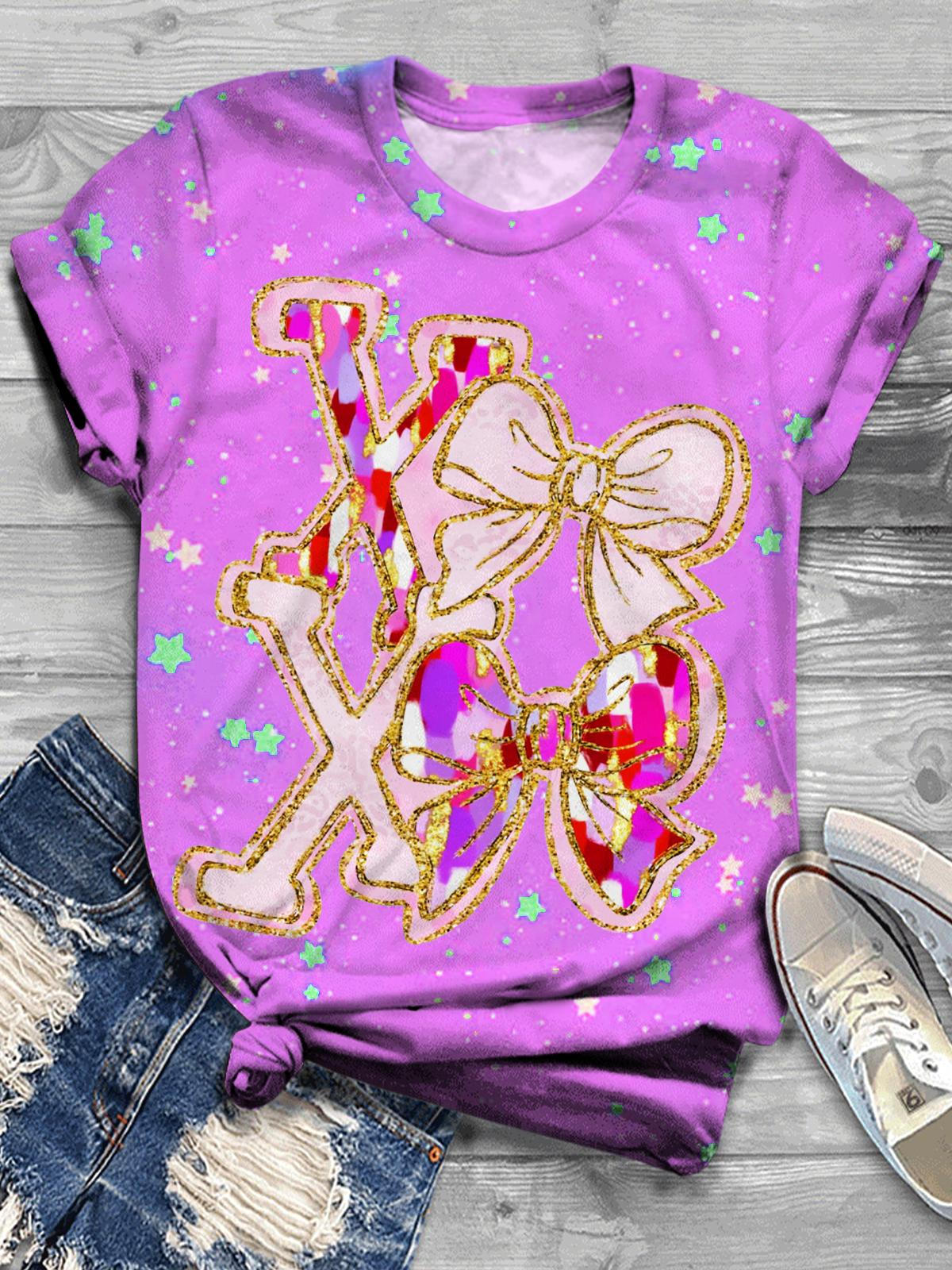 Women's Valentine's Day Bowknot Text Mood Print T-shirt