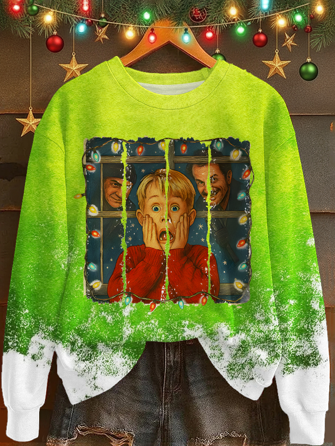 Retro Christmas Printed Long Sleeve Casual Top