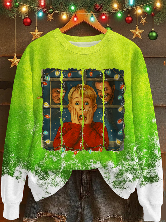 Retro Christmas Printed Long Sleeve Casual Top