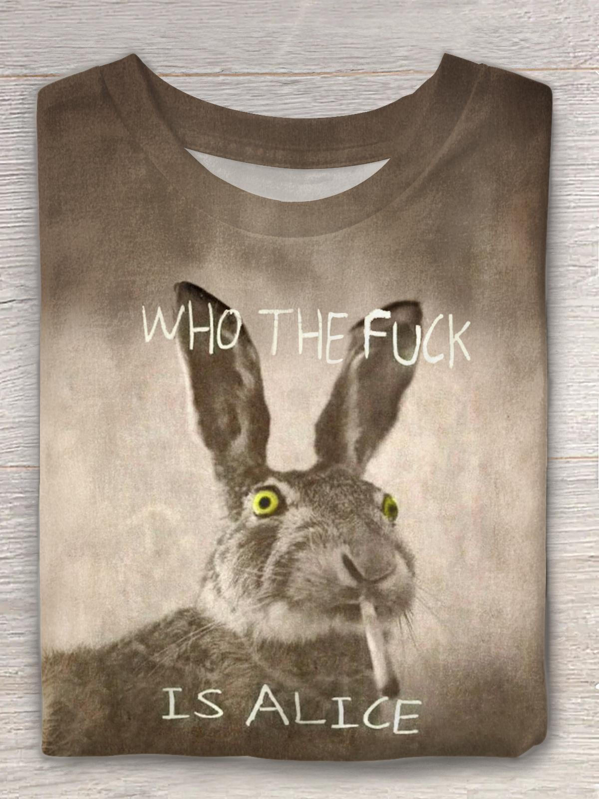 Dark Rabbit Print Crew Neck T-shirt