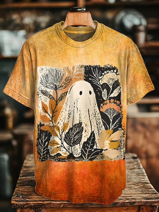 Halloween Fall Ghost Boho Crew Neck T-shirt