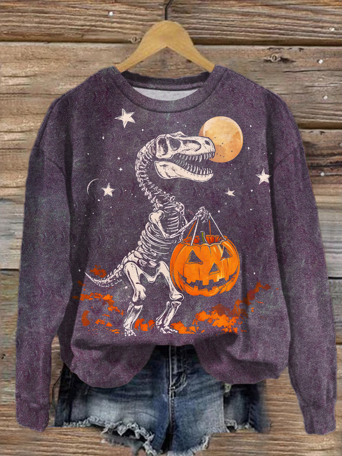 Spooky Saurus Printed Long Sleeve Casual Top