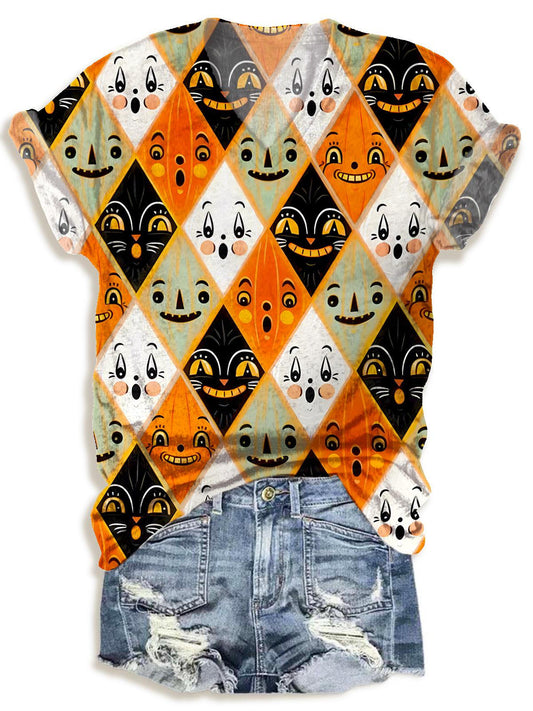 Autumn Halloween Print V-neck T-Shirt