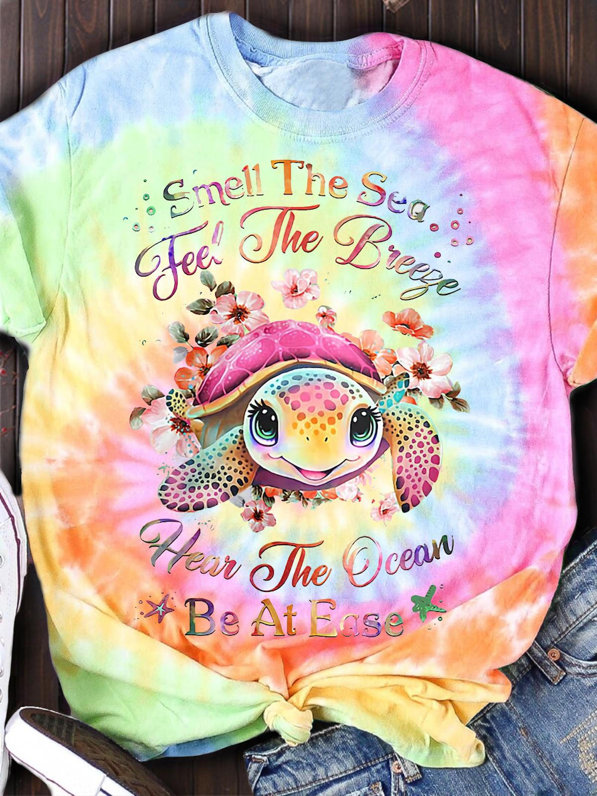 Smell The Sea Feel The Breeze Ocean Turtle Crew Neck T-shirt