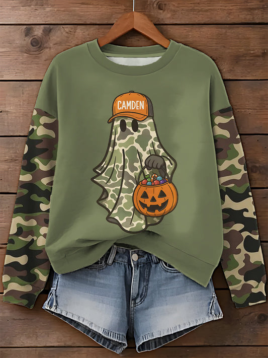 Halloween Camouflage Ghost Printed Long Sleeve Casual Top