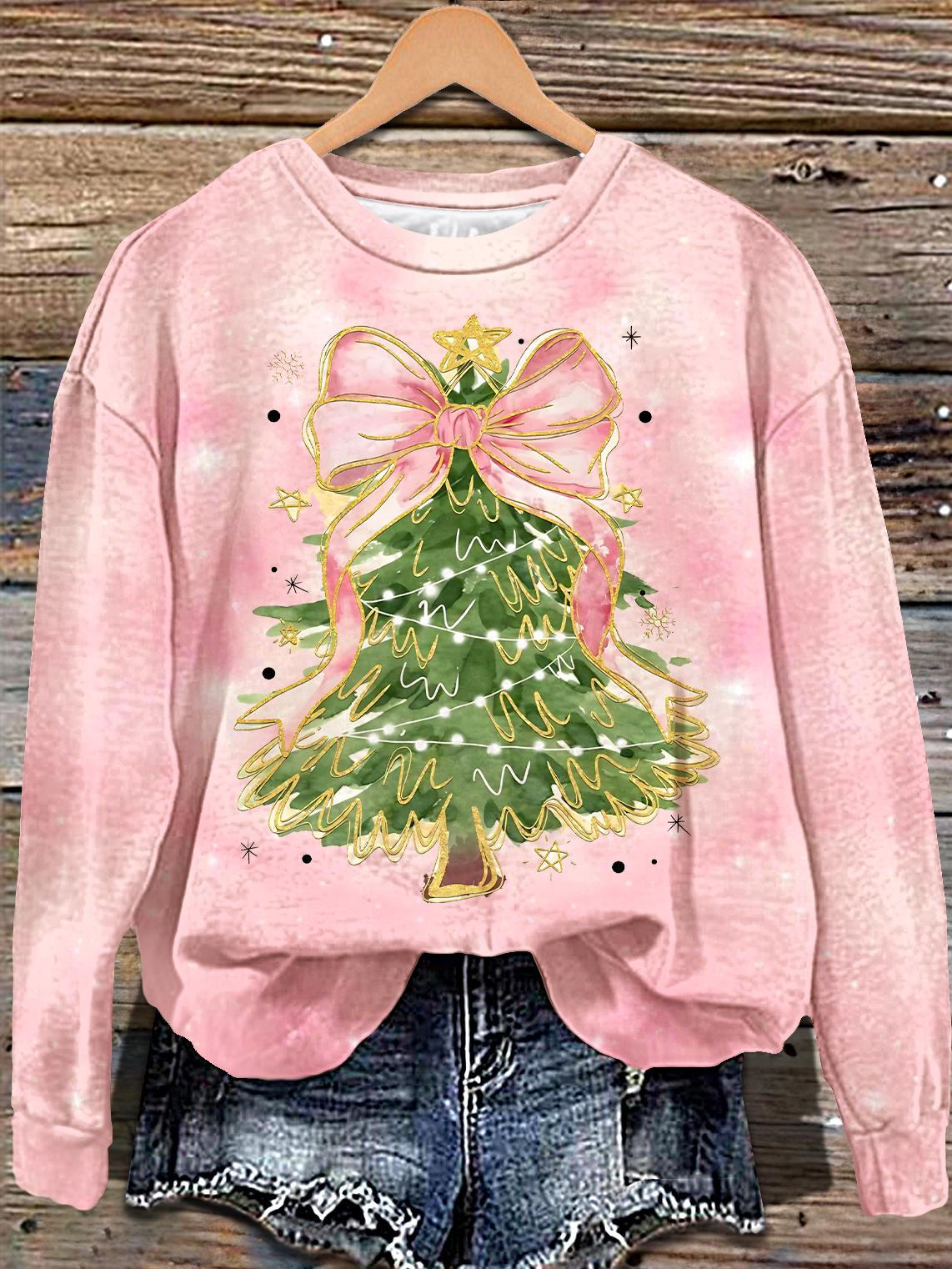 Christmas Tree Printed Long Sleeve Casual Top