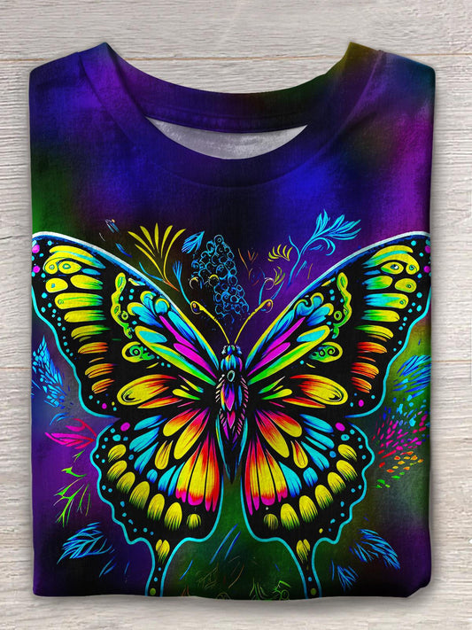 Hippie Butterfly Print Crew Neck T-shirt