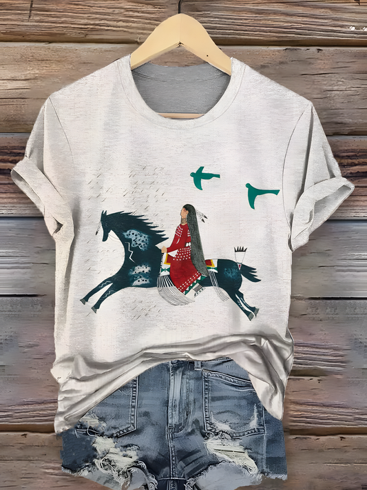 Vintage Horse Art Crew Neck T-shirt