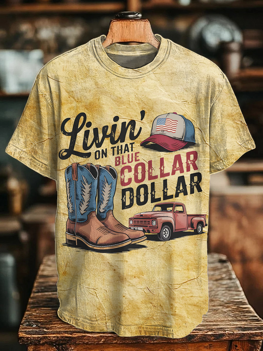 Livin On That Blue Collar Dollar Crew Neck T-shirt