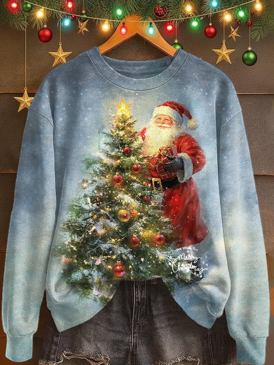 Christmas Santa Claus Print Long Sleeve Casual Top