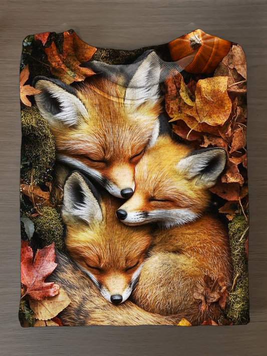 Maple Fox Printed Long Sleeve Casual Top