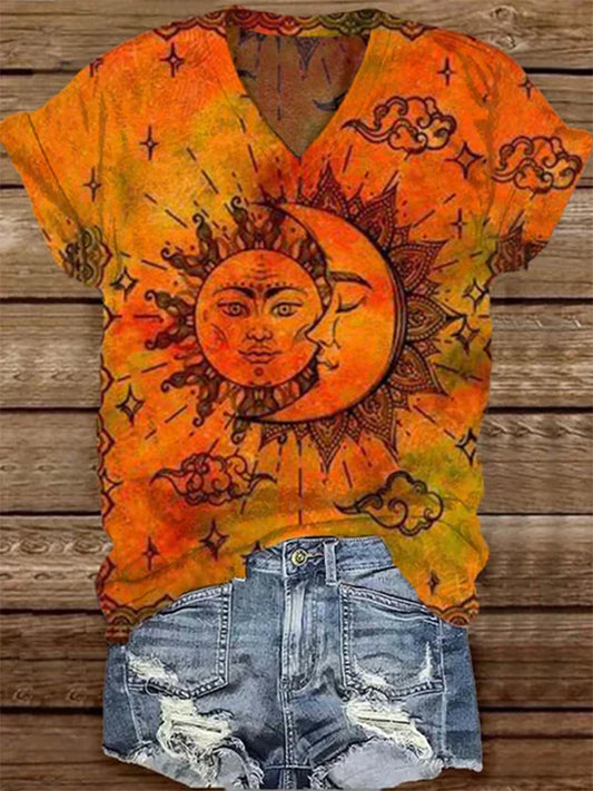 Sunflower Art Floral Vintage Print Casual T-shirt