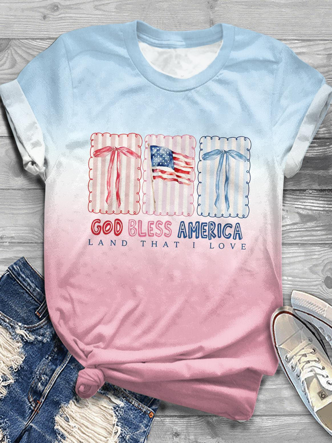 GOD BLESS AMERICA Printe Crew Neck T-shirt