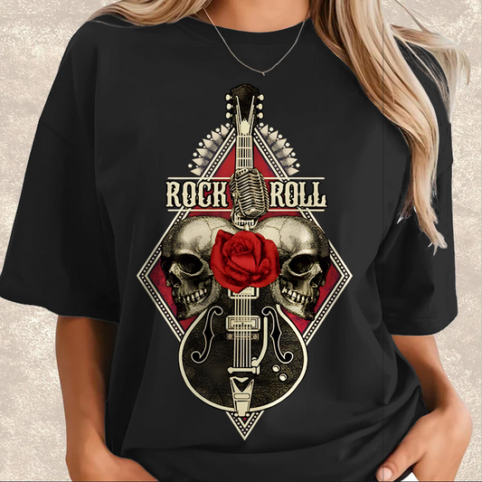 Retro Hippie Rock Art Cotton Crew Neck T-Shirt