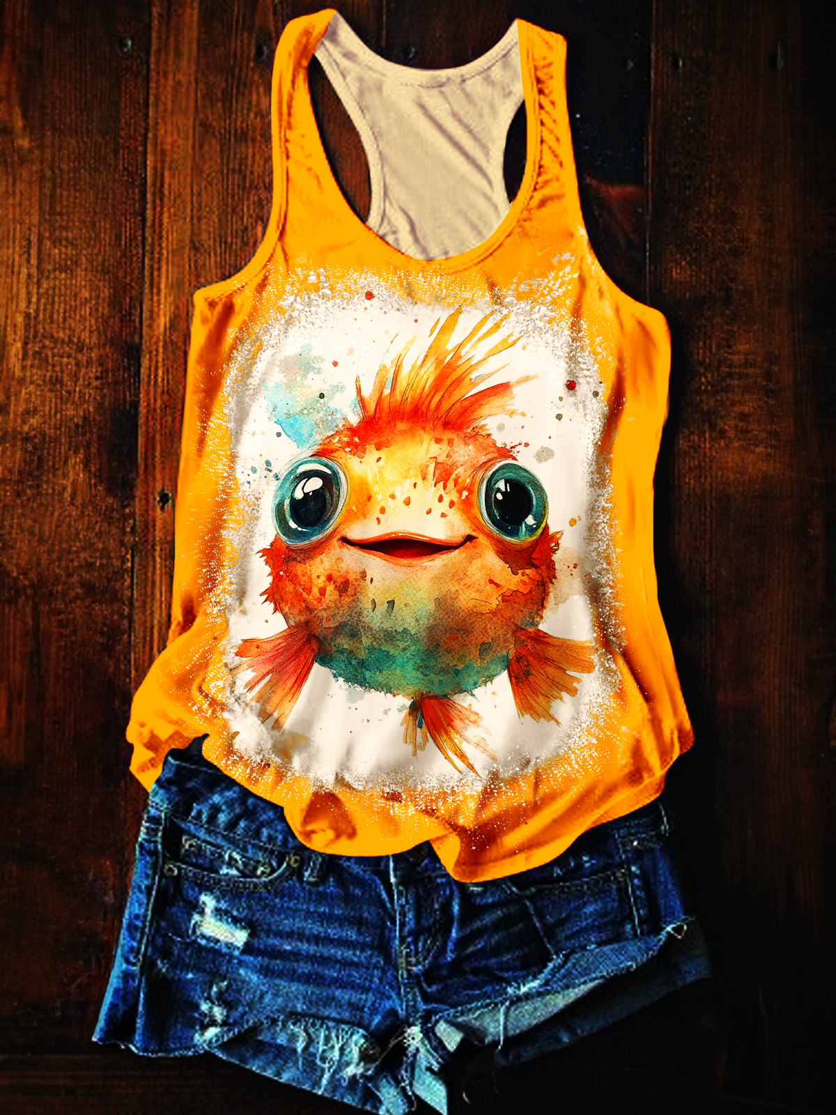 Tie-dye Goldfish Art Printed Casual Tank Top