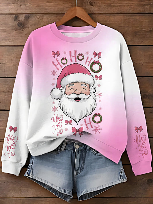 Christmas Gradient Pink Printed Long Sleeve Casual Top