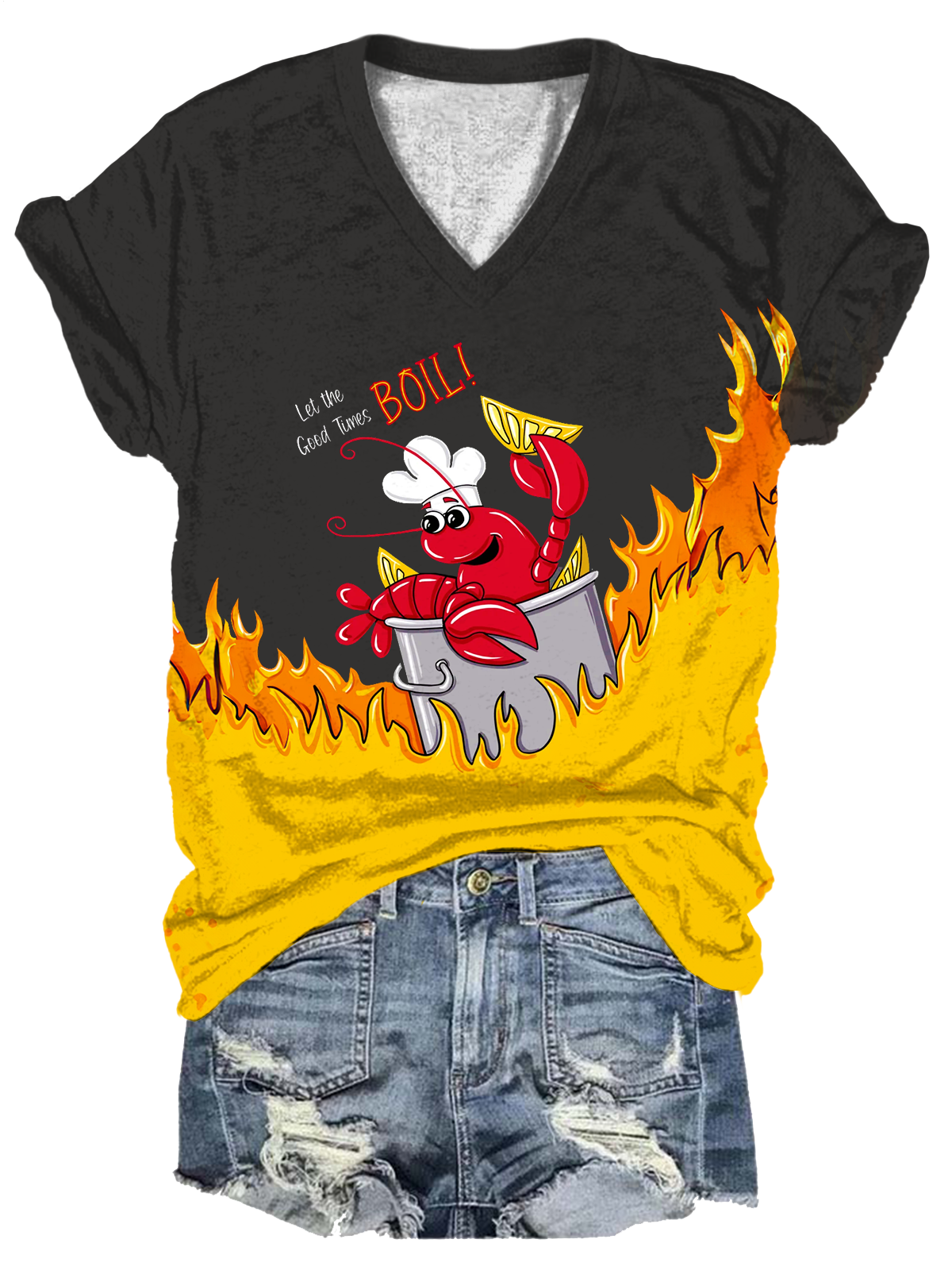 Let the Good Times Boil-Crawfish V-neck T-Shirt