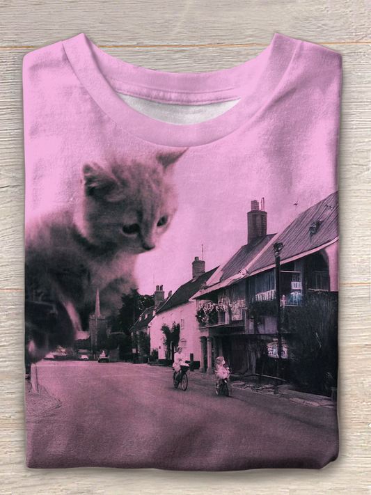 Funny Cat Looking At Art Crew Neck T-shirt