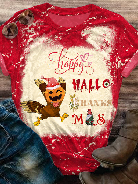 Hallothanksmas Fun Retro Crew Neck T-shirt