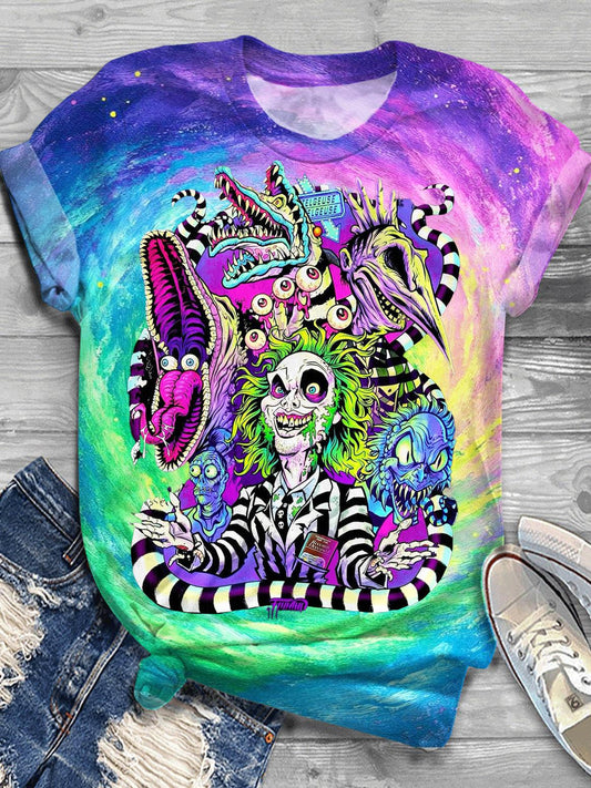 Halloween Horror Movie Printed Crew Neck T-shirt