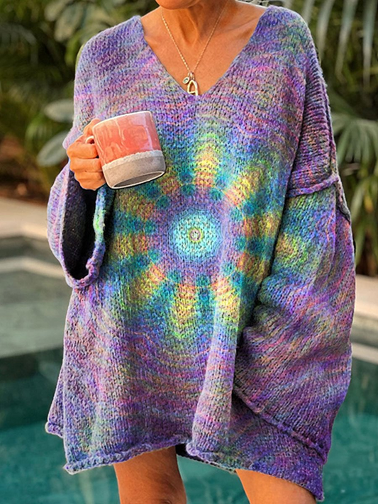 Retro Gradient Kaleidoscope Art Casual Pullover Sweater