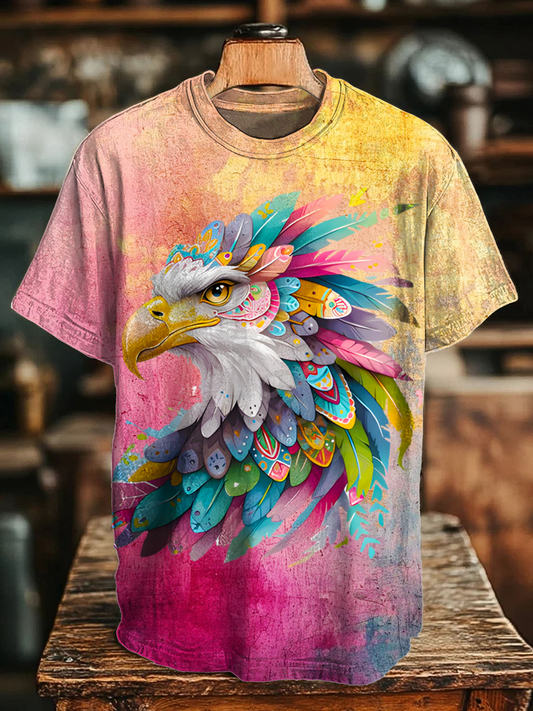 Vintage Western Boho Eagle Head Art Crew Neck T-shirt