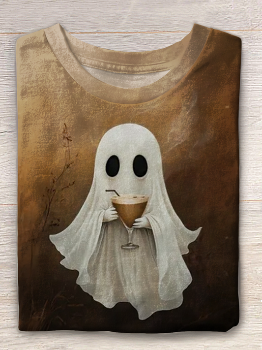 Ghost Drinking Cocktail Espresso Crew Neck T-shirt