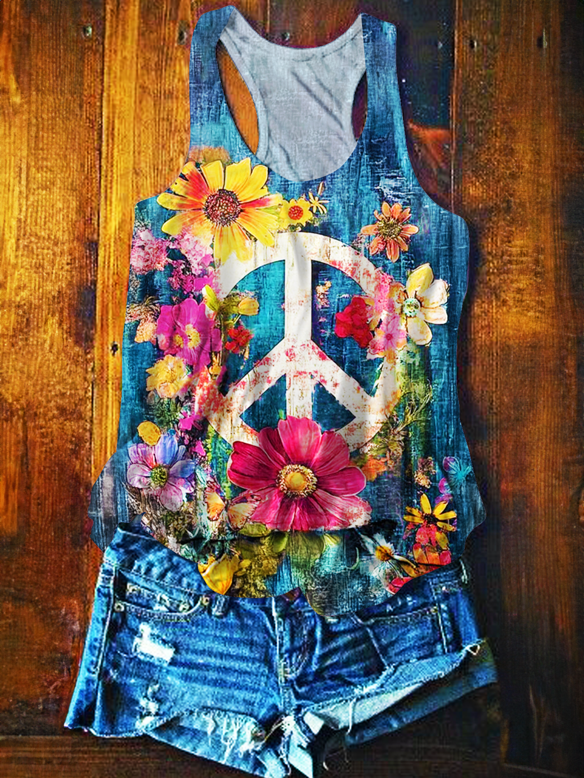 Retro Free Hippie Art Printed Casual Tank Top