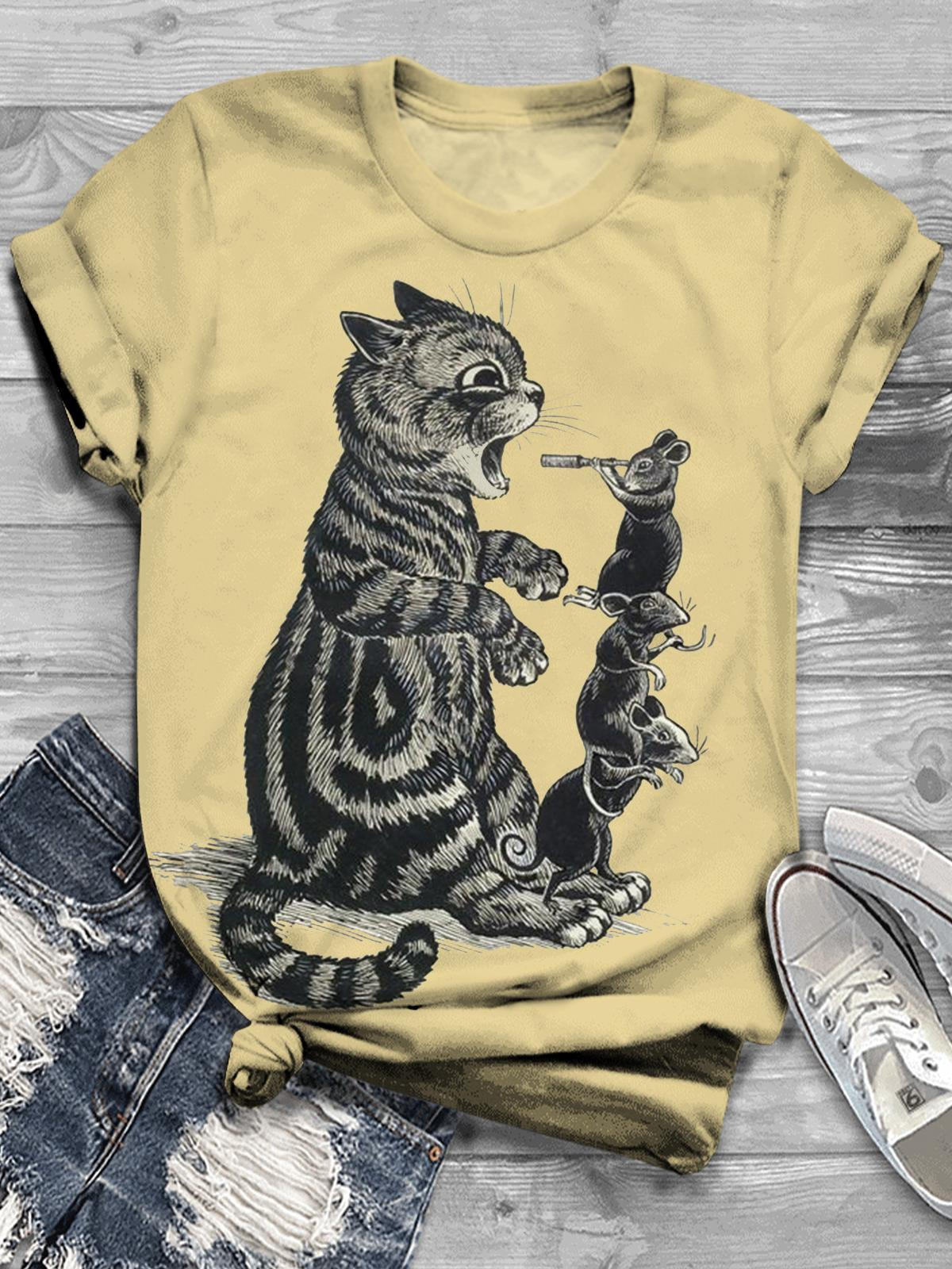 Sick Cat And Mouse Doctor Funny Illustration Print T-shirt