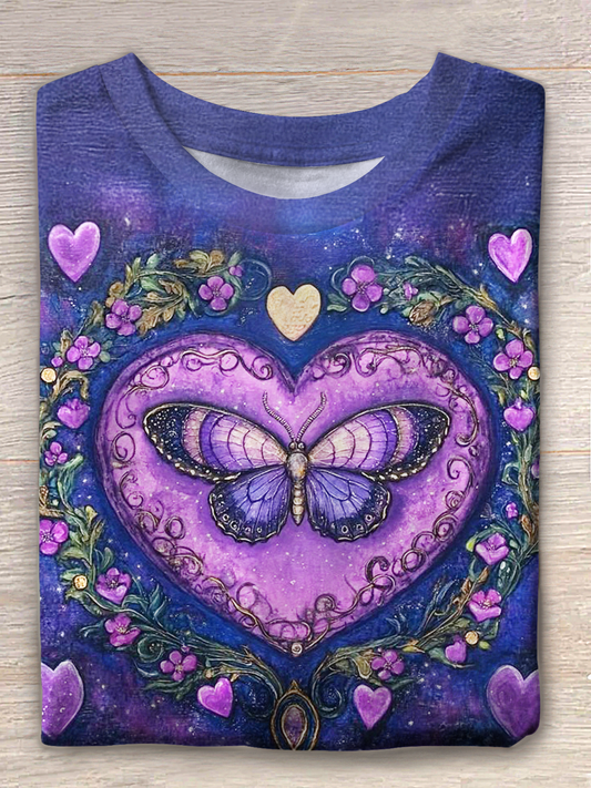 Vintage Floral Butterfly Love Crew Neck T-shirt