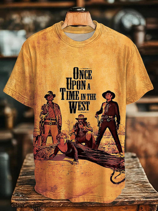 Vintage Denim Western Print Crew Neck T-shirt