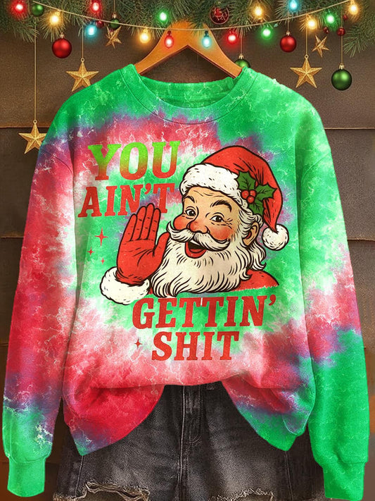 Fun Christmas Santa Claus Print Long Sleeve Casual Top