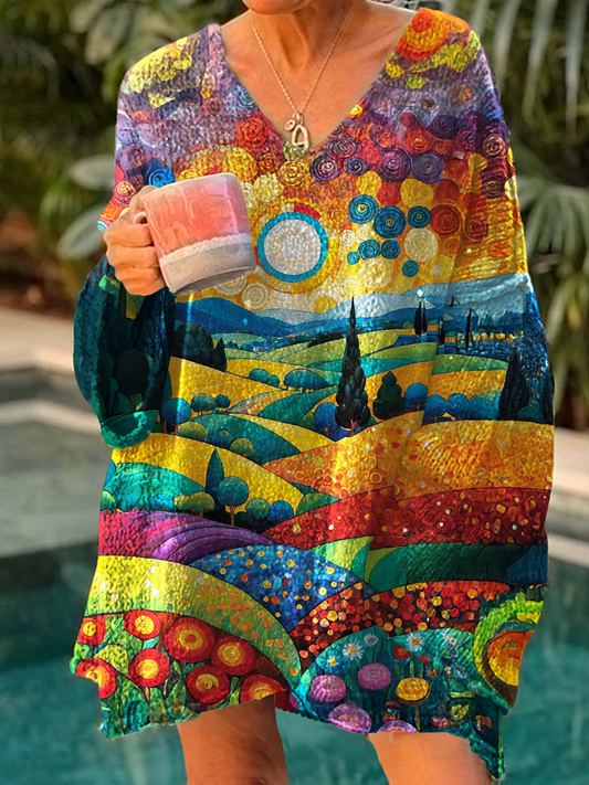 Retro Hippie Nature Art Casual Pullover Sweater