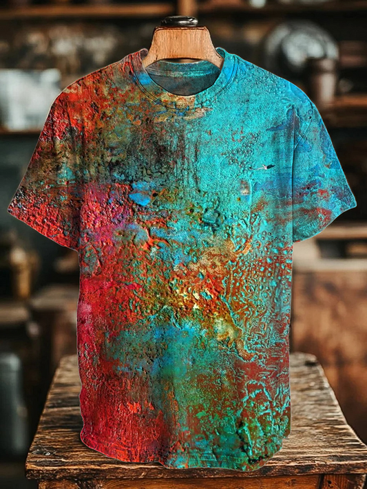 Vintage Western Turquoise Texture Art Crew Neck T-shirt