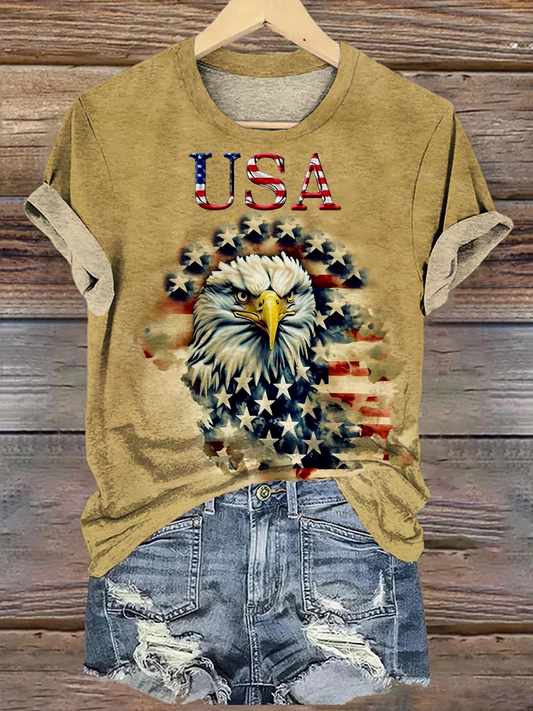 Vintage Independence Day Bald Eagle Crew Neck T-shirt