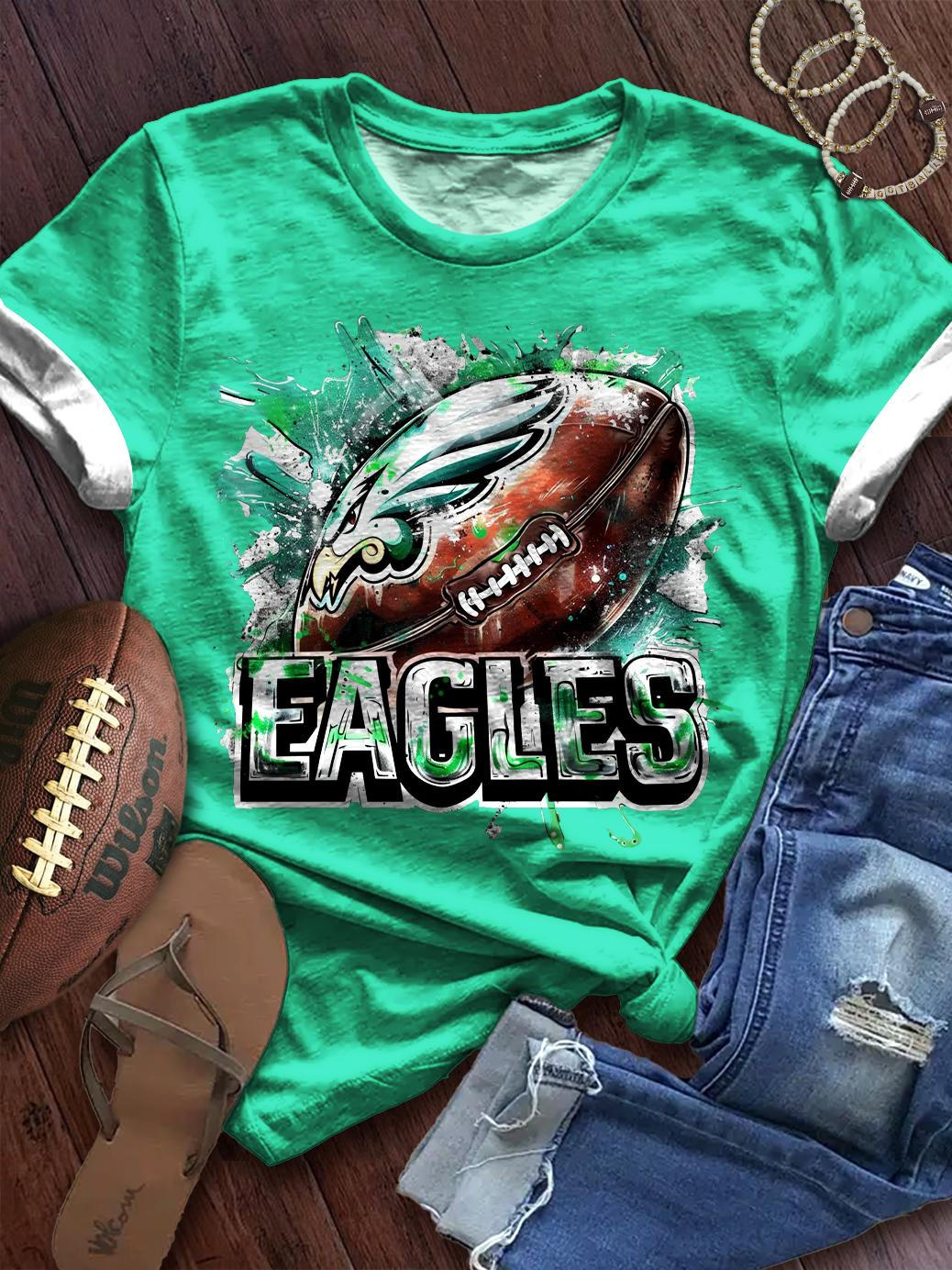 Women's Eagles Football Print Crew Neck T-shirt