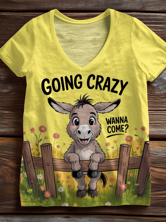 Going Crazy Wanna Come Funny Donkey Art V-neck T-Shirt