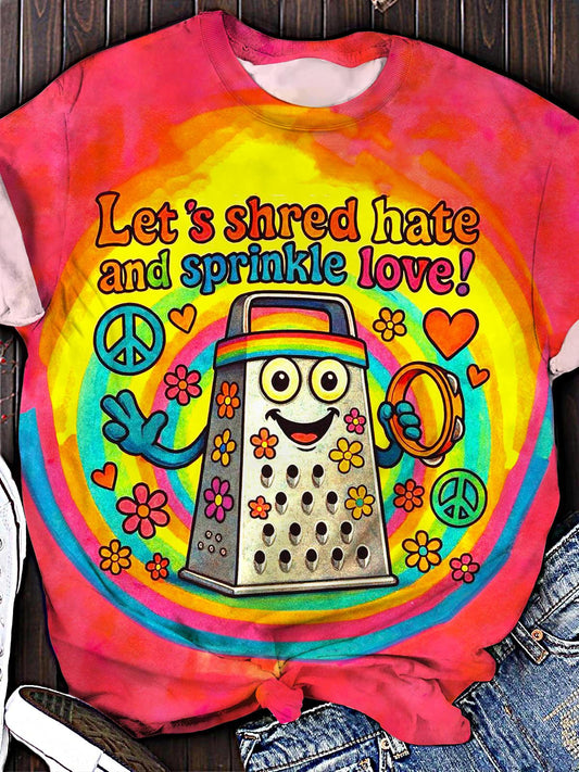 Women's Love Happiness Hippie Print Crew Neck T-shirt