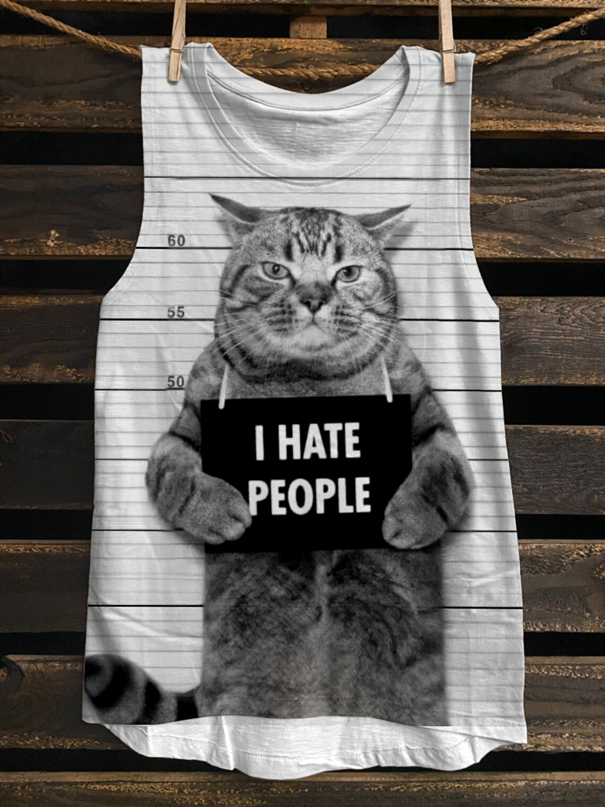 I Hate People Funny Cat Art Printed Sleeveless Tank Top