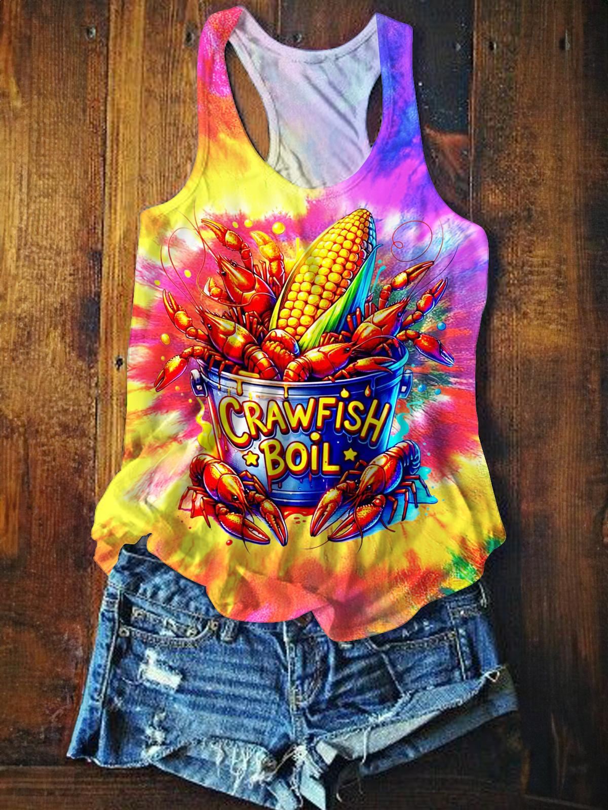 Colorful Crayfish Season Printed Casual Tank Top