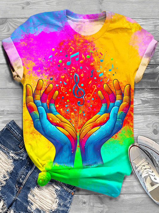 Colorful Hippie Love Music Hands Crew Neck T-shirt