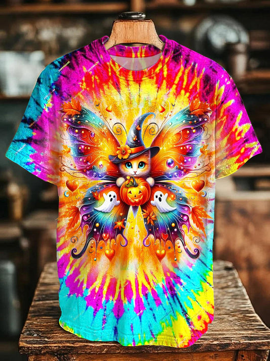 Halloween Butterfly Kitten Crew Neck T-shirt
