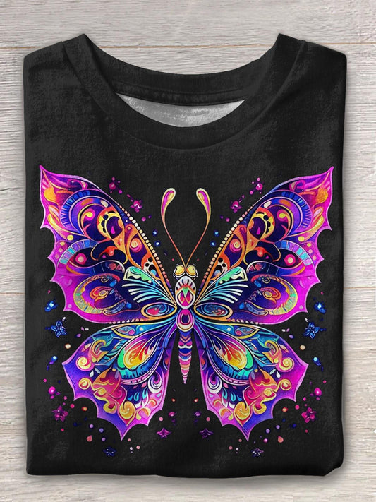 Hippie Butterfly Print Crew Neck T-shirt