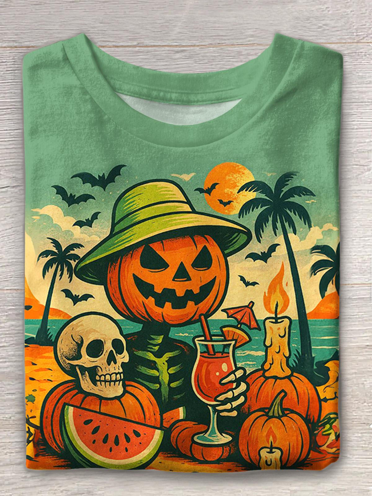 Fall Halloween Pumpkin Crew Neck T-shirt