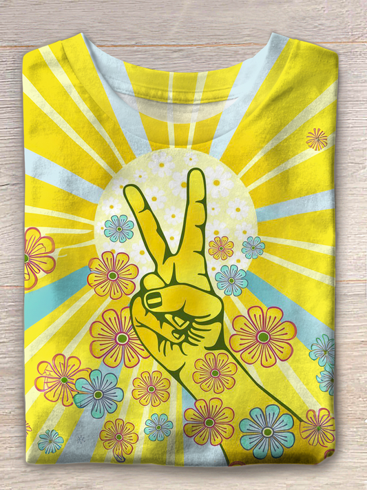 Floral Peace Sign Crew Neck T-shirt