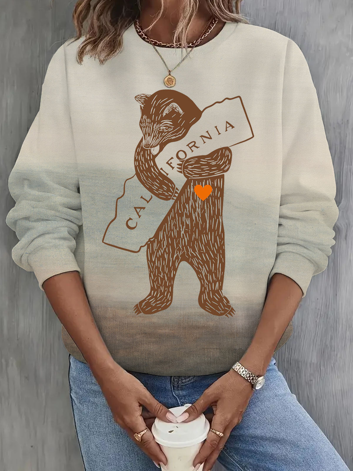 California Bear Pray for California Long Sleeve Casual Top