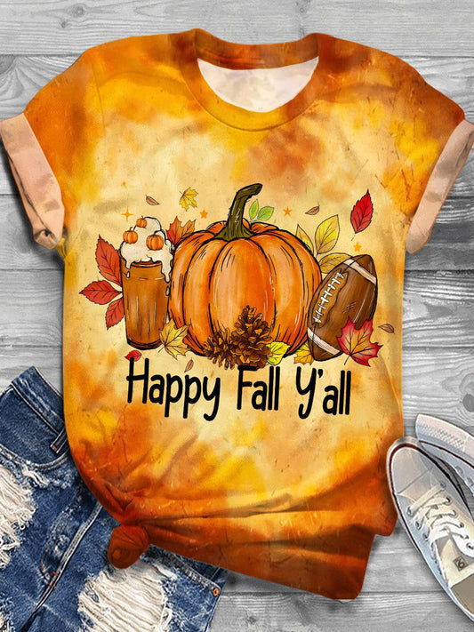 Autumn Pumpkin Print Crew Neck T-shirt