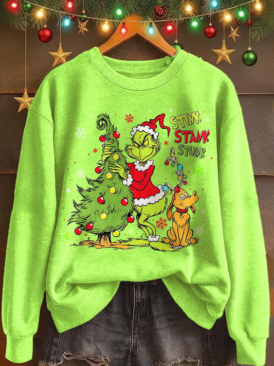 Christmas Grinch Printed Long Sleeve Casual Top