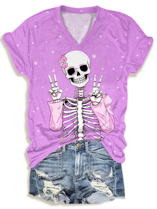 Fun Hippie Skull Art V-neck T-Shirt